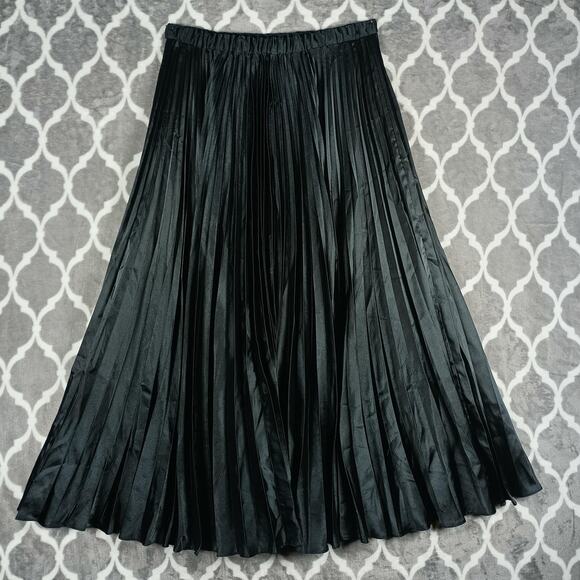 Woolworths Skirt Womens 14 Black Pleated Satin Look Polyester Elastic Waist Goth - Picture 1 of 11